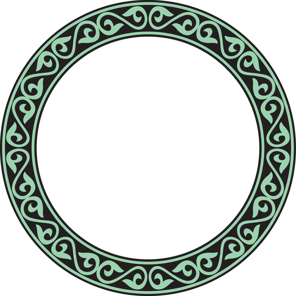 green and black Kazakh national round pattern, frame. Ethnic ornament of the nomadic peoples of Asia, the Great Steppe, Kazakhs, Kirghiz, Kalmyks, Mongols, Buryats, Turkmens vector