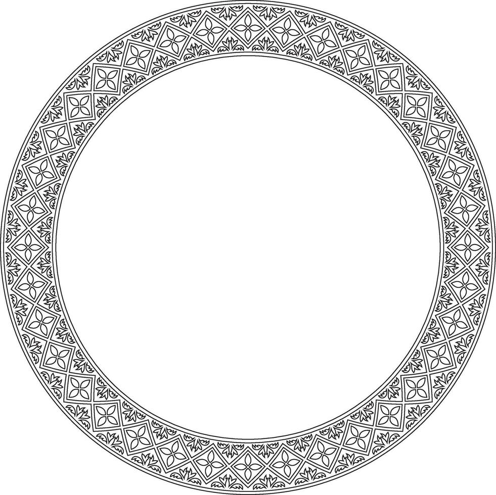 black contour round classic renaissance ornament. Circle, ring, european border, revival style frame vector