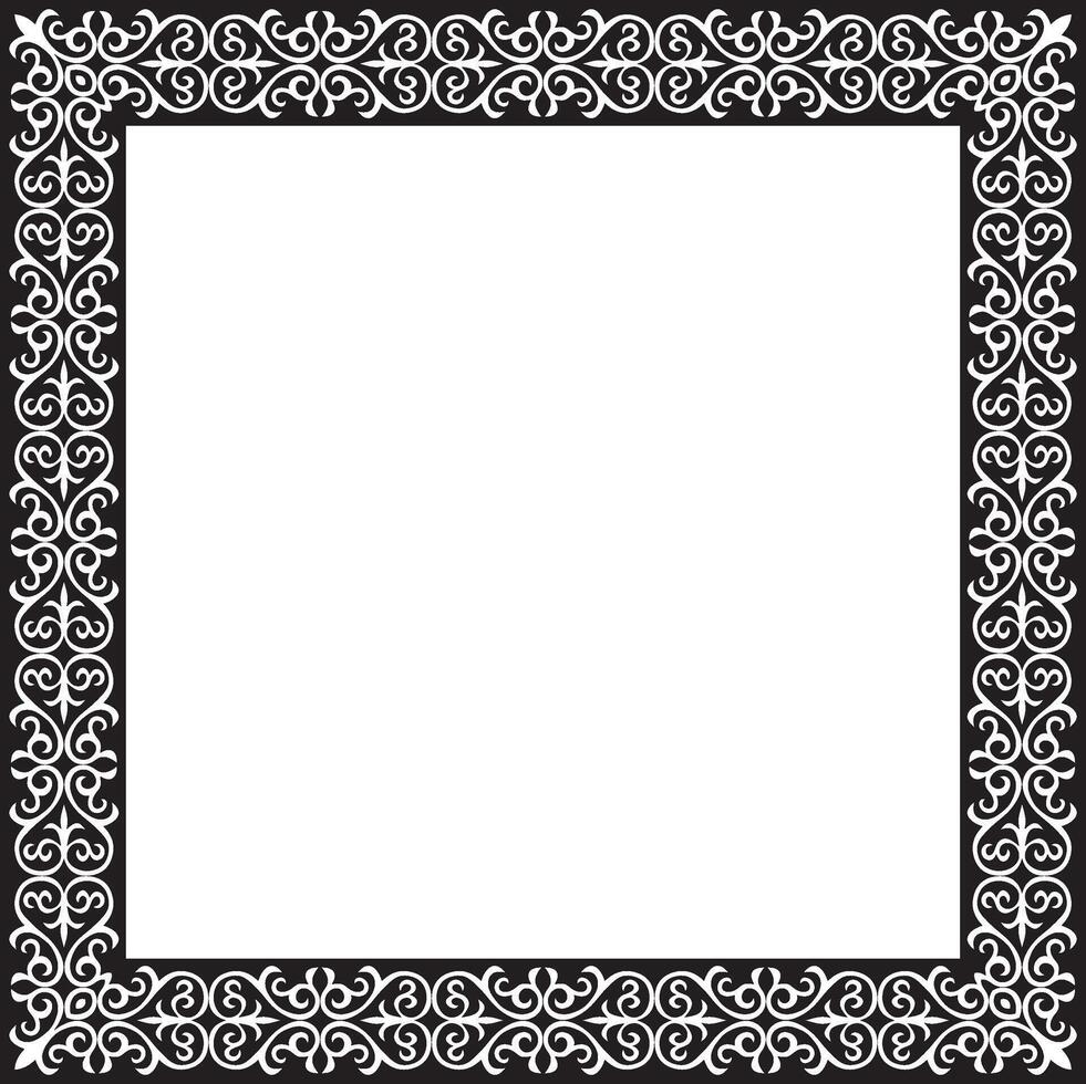 black monochrome square Kazakh national ornament. Ethnic pattern of the peoples of the Great Steppe, vector