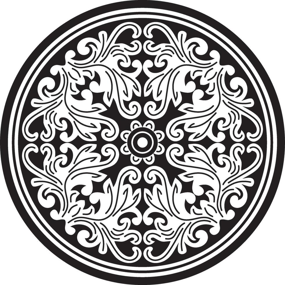 black monochrome round ancient Byzantine ornament. Classical circle of the Eastern Roman Empire, Greece. Pattern motifs of Constantinople. vector