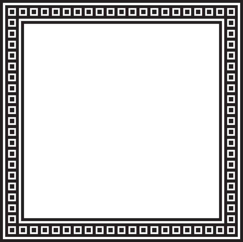 black monochrome square Egyptian ornament. Rectangle, frame, ancient Egypt.Pattern of lotus flowers and sun. Template for stained glass vector
