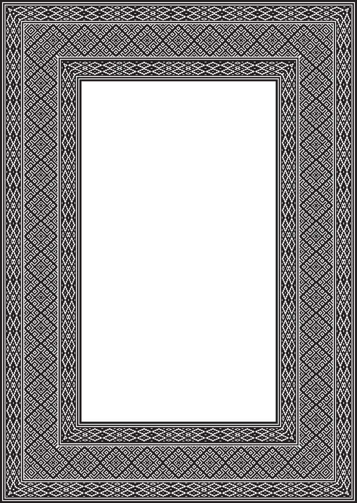 black monochrome square belarusian national ornament frame. Ethnic pattern rectangle of Slavic peoples, Russian, Ukrainian, Serb, Pole, Bulgarian. Cross stitch template vector
