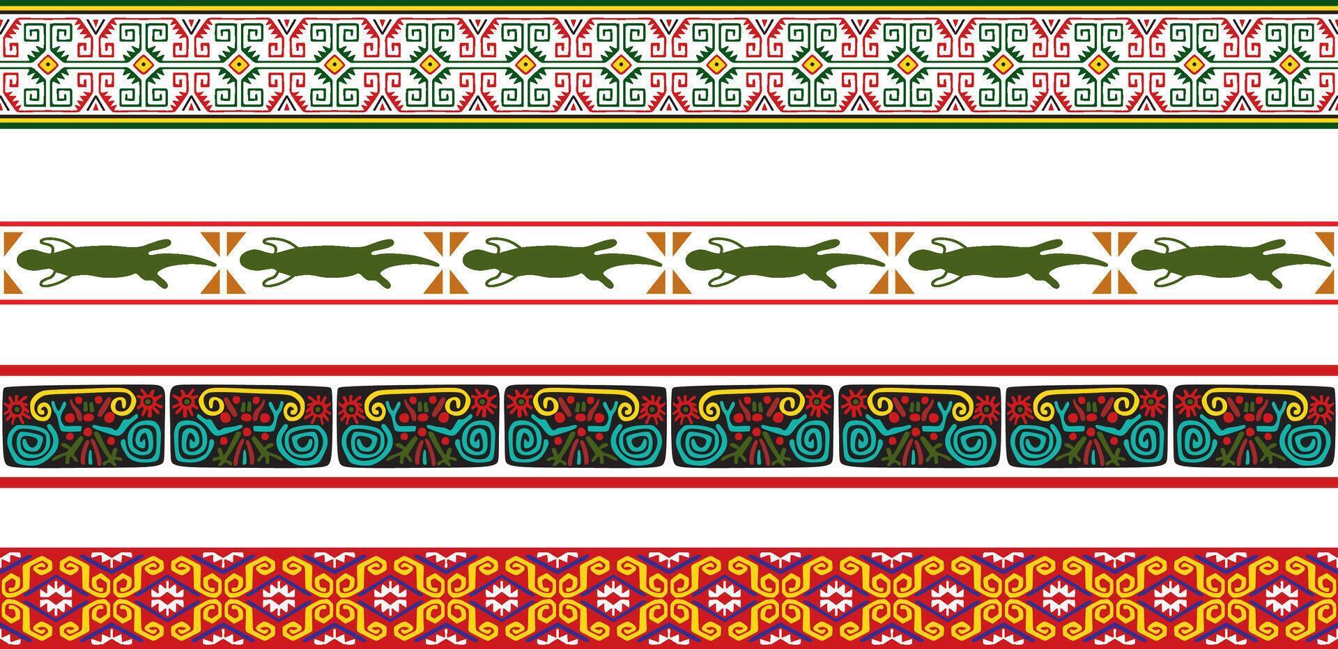 set of seamless colored border ornaments. Native American tribal framework. vector