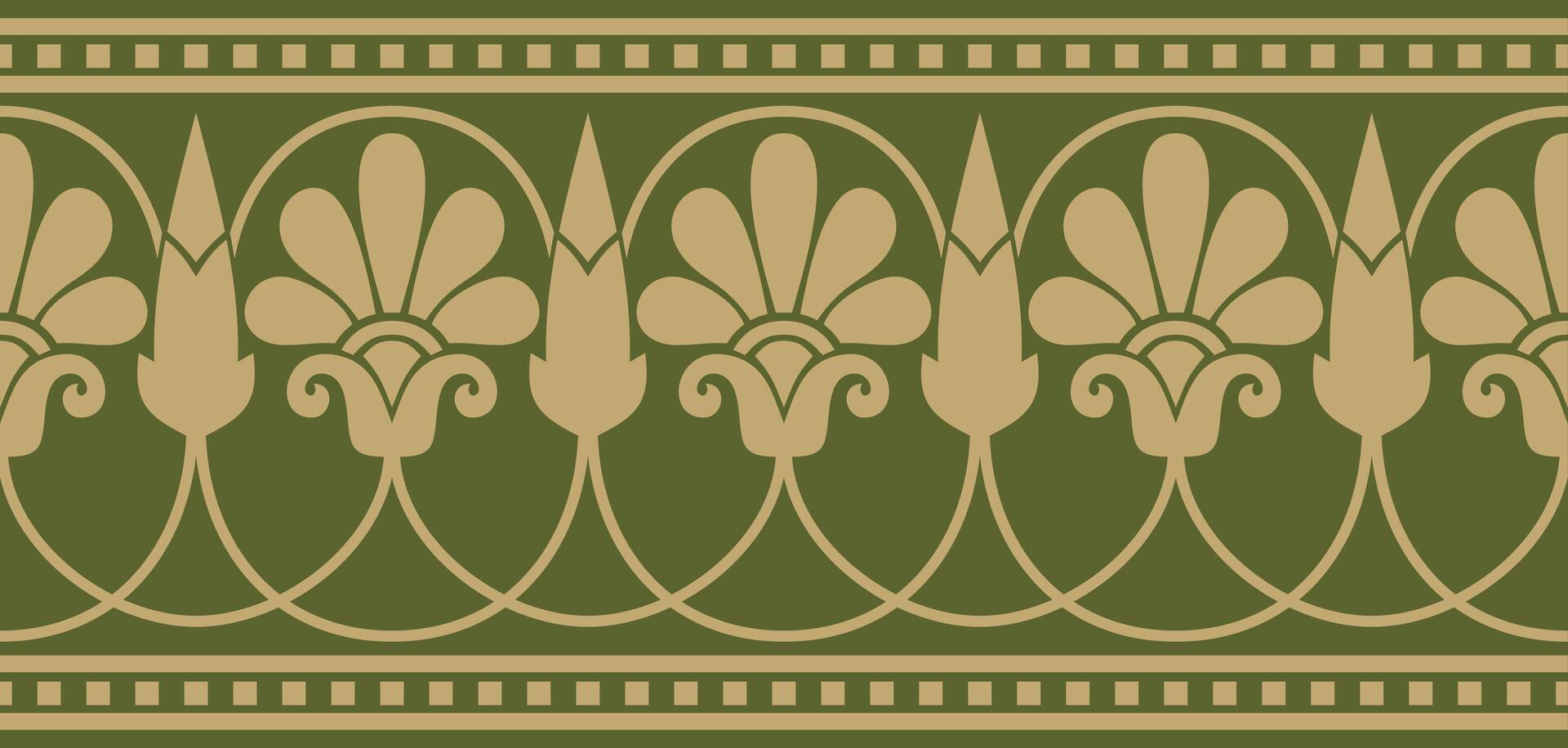gold and green seamless classical Greek meander ornament. Pattern of ancient Greece. Border, frame of the Roman Empire. vector