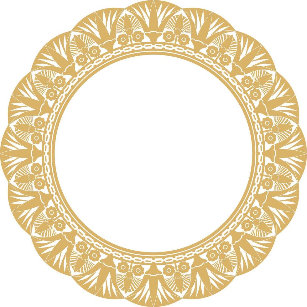 golden round Egyptian border. Circle ornament of ancient Africa. Pattern of lotus flowers and sun. vector