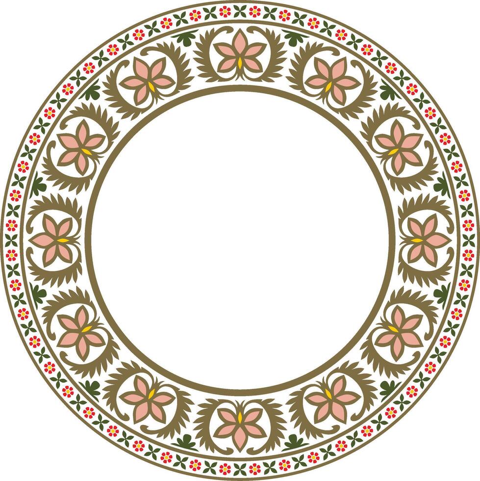 round colorful Indian national ornament. Ethnic plant circle, border. Frame, flower ring. Poppies and leaves. vector