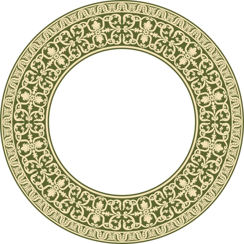 gold and green round classic renaissance ornament. Circle, ring european border, revival style frame. vector