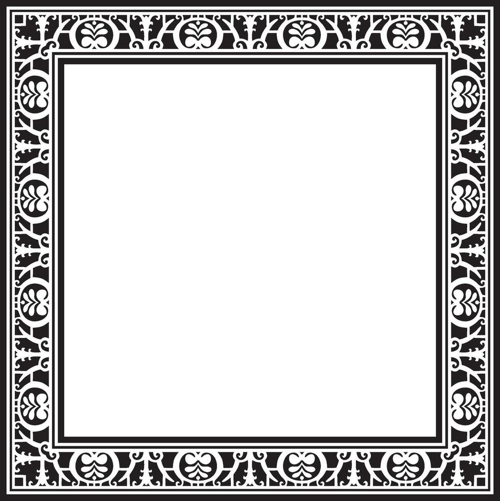 square black monochrome border, frame, Pompeii. Rectangle Neopolitan ornament. Art of Ancient Rome. Template for stained glass vector