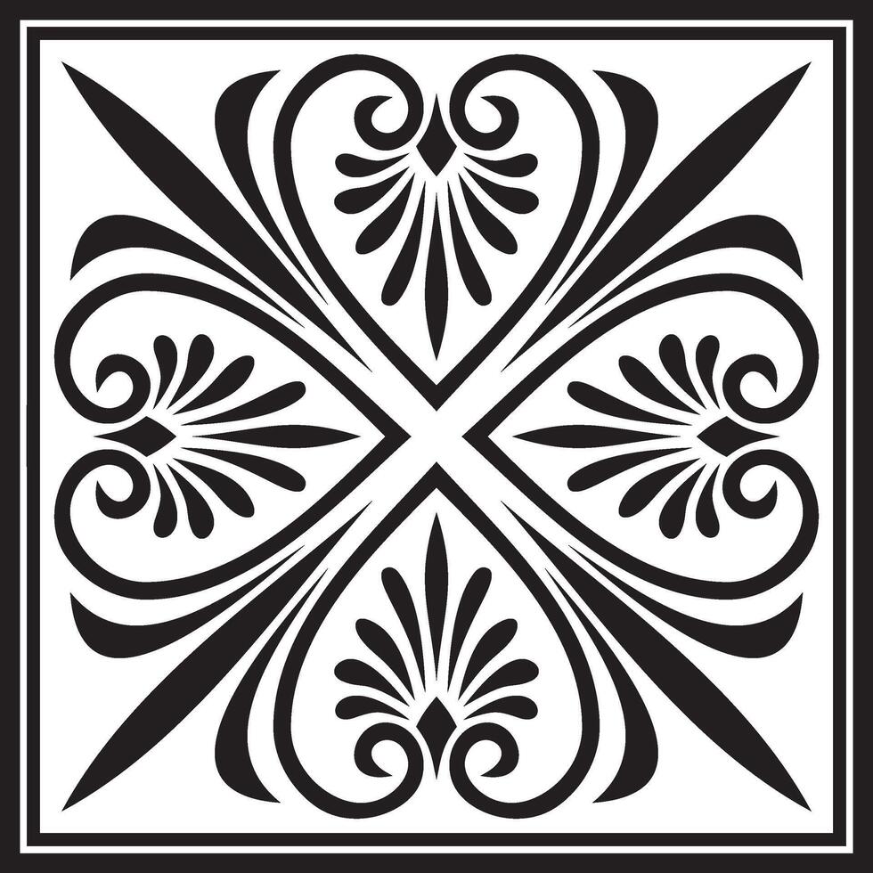 black monochrome square ornament of ancient Greece. Classic tile pattern of the Roman Empire. vector