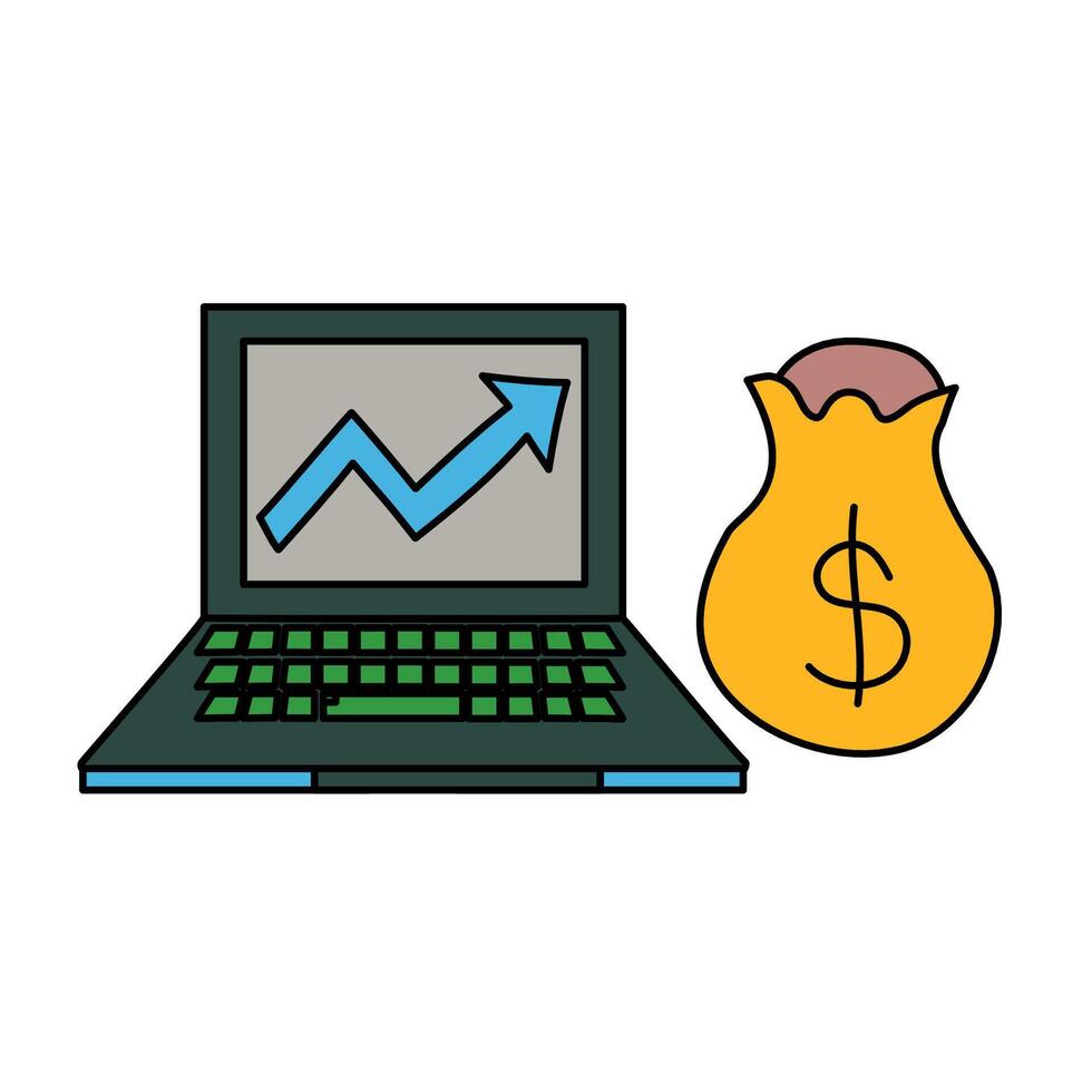 laptops and financial business development. Illustrations or stickers of profit progress from natural money-making businesses vector