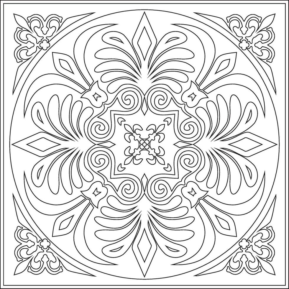 black monochrome classic Greek square outline ornament. Rectangle of Ancient Greece and Roman Empire. Byzantine painting of walls, floors and ceilings. Template for stained glass. vector