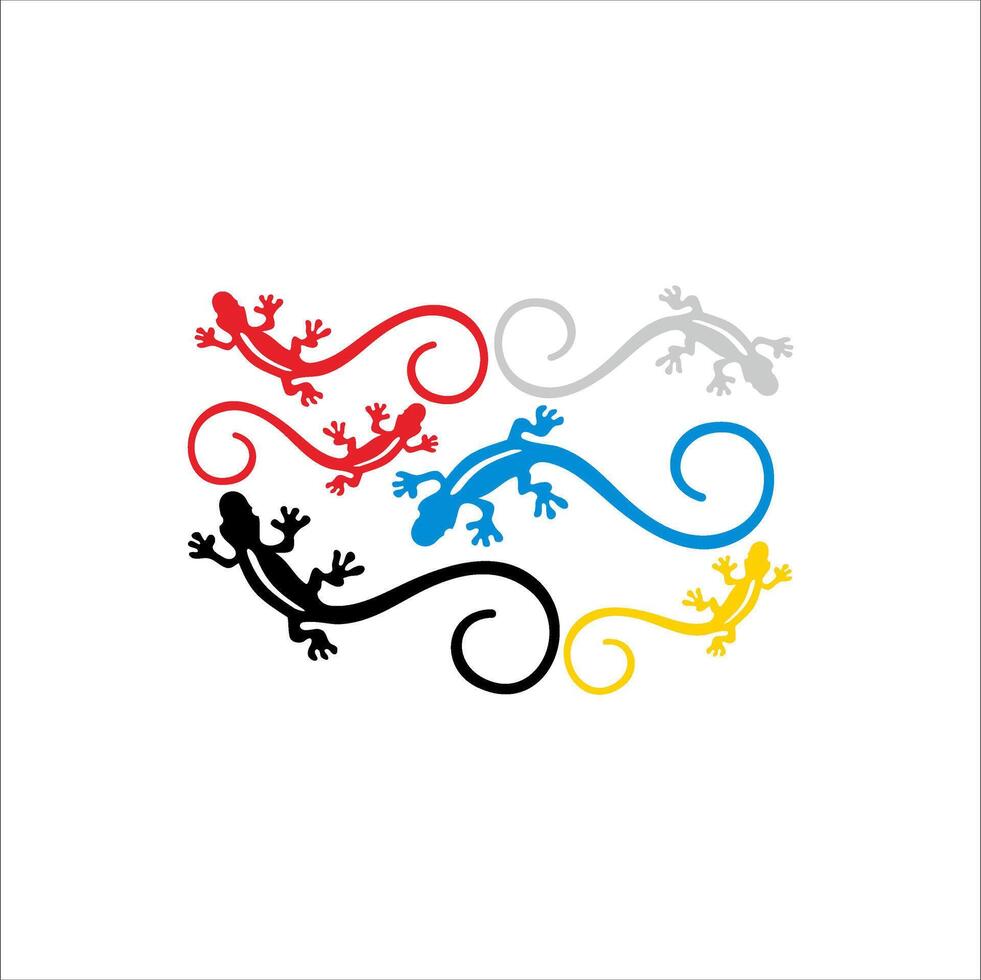 Some Geckos on the wall with different colors and white background. vector