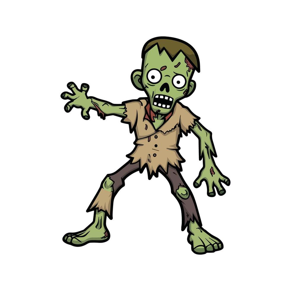 Zombie Flat Illustration, Decayed Body, Stylized Design, Exaggerated Features vector