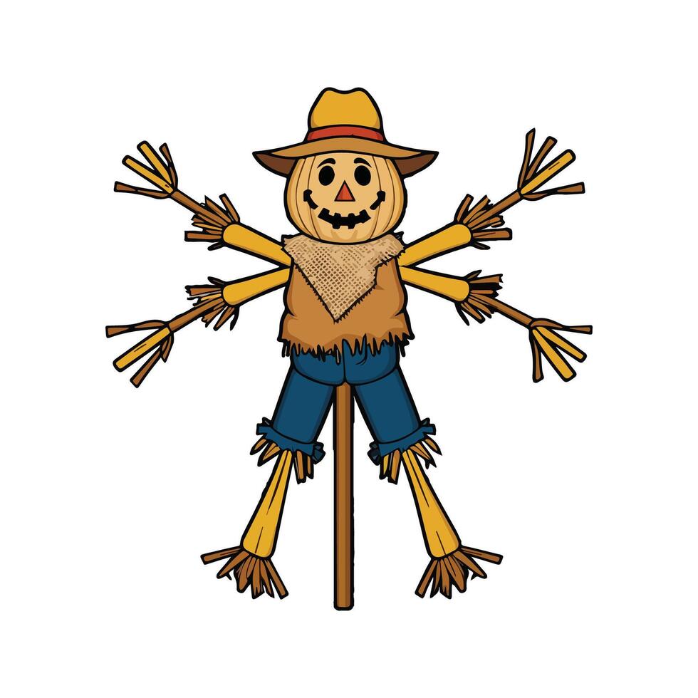 Scarecrow Flat Illustration, Straw Figure, Tattered Clothing, Stylized Design vector