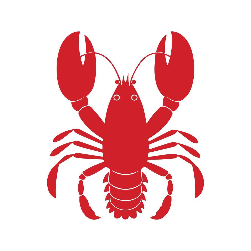 Lobster Flat Illustration, Simple Stylized Design, Bright Red-Orange Body, Exaggerated Claws, Minimalist Look, Clean Lines, White Background vector