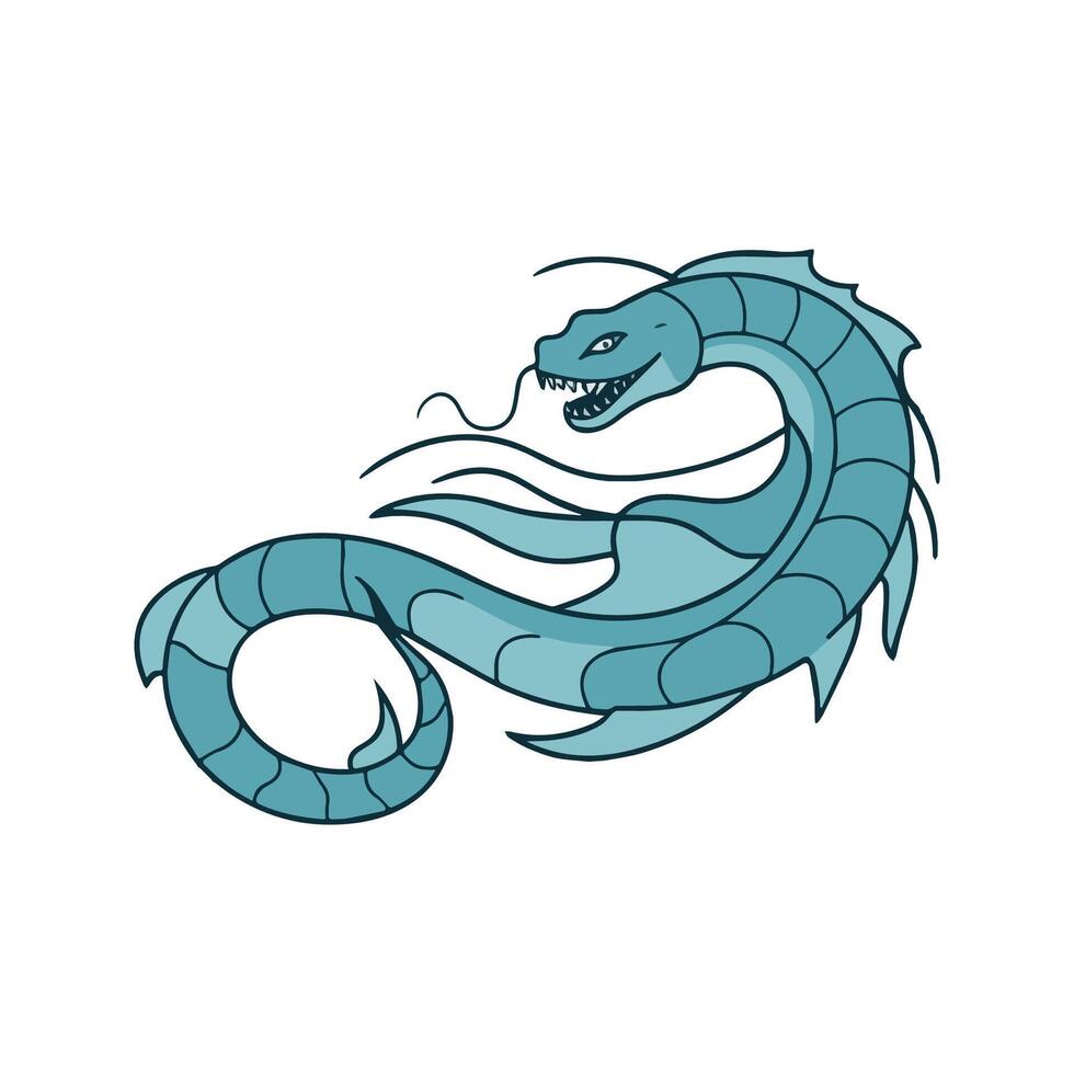 Leviathan Flat Illustration, Sea Serpent, Stylized Creature, Clean Lines, Minimalist Look, White Background vector