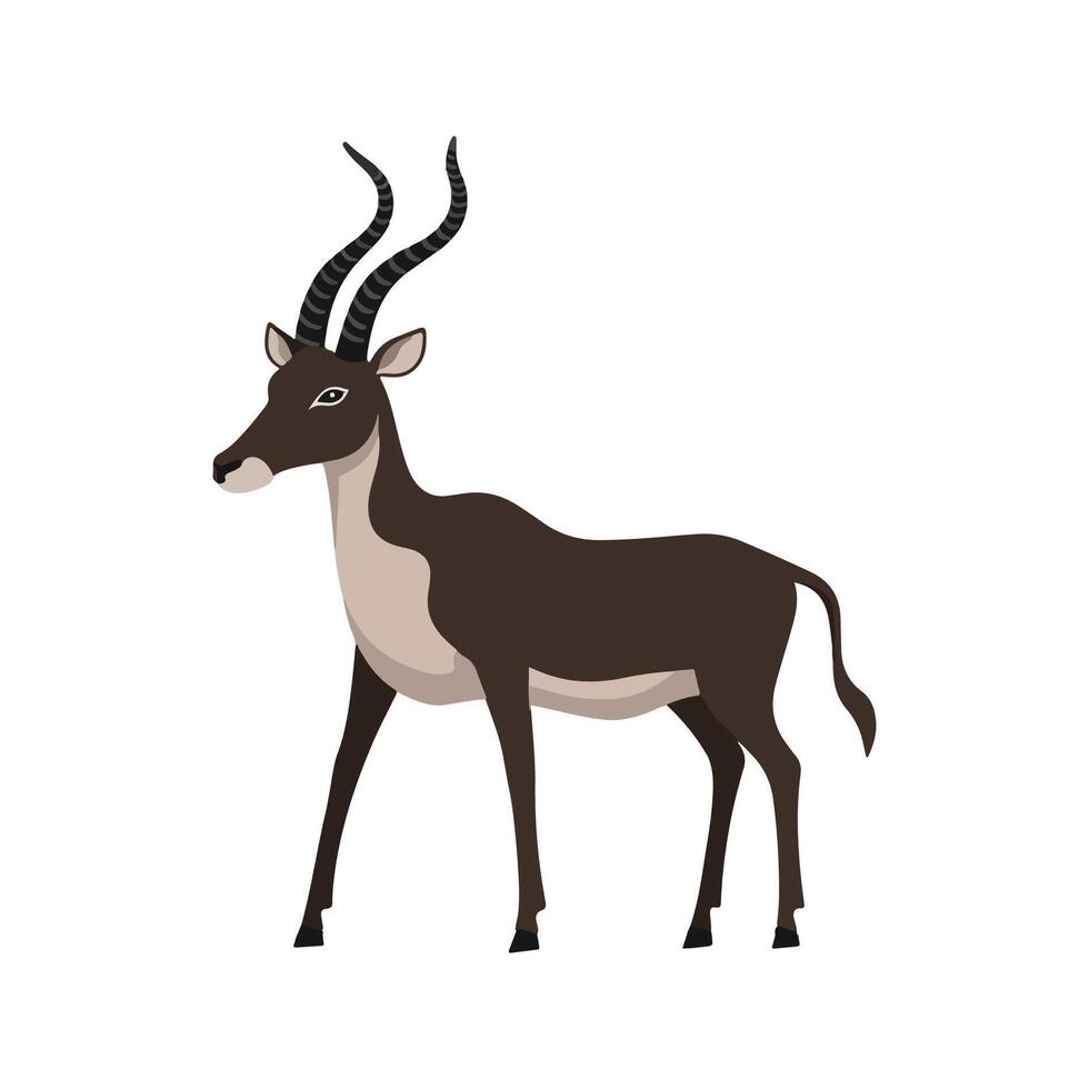 Flat Blackbuck Illustration, Stylized Dark Brown Body with Spiraled Horns, Minimalist Modern Design vector