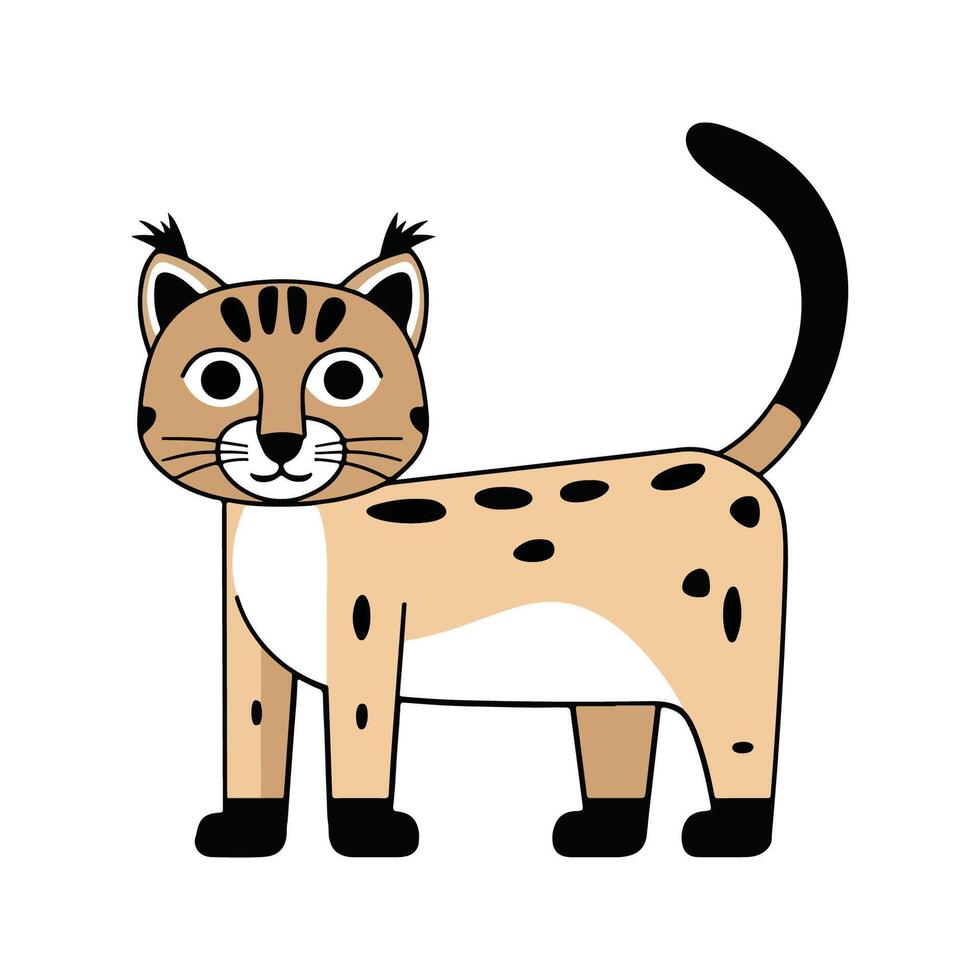 Flat Bobcat Illustration, Cartoon Design with Brown Body and Tufted Ears, Minimalist Modern Style vector