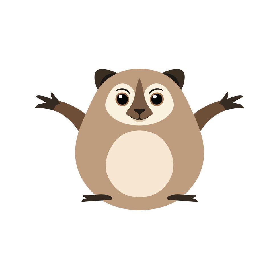 Flat Loris Illustration, Stylized Brown Body with Large Eyes, Minimalist Modern Design vector