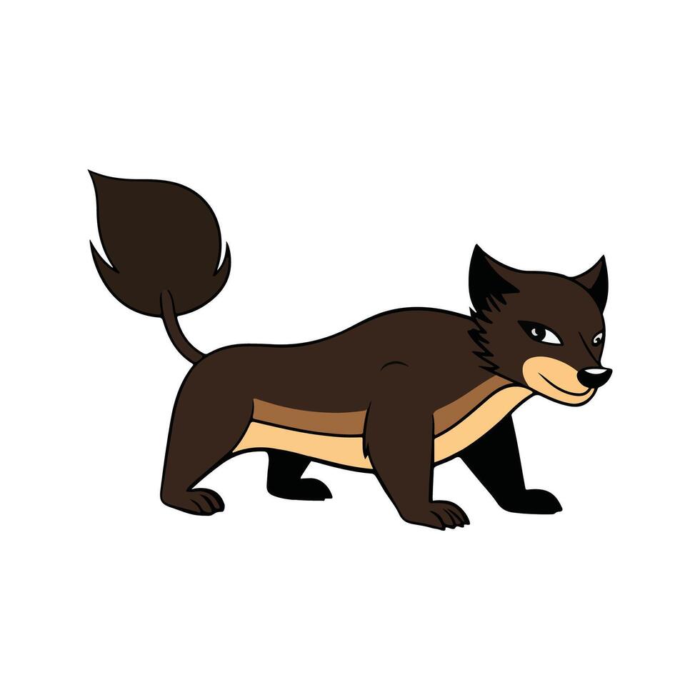 Flat Wolverine Illustration, Stylized Cartoon Design with Brown and Tan Body, Clean Minimalist Style vector