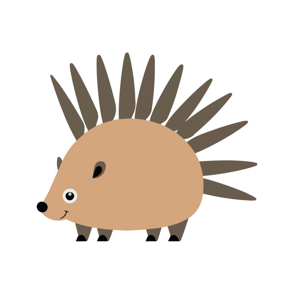 Flat Porcupine Illustration, Cartoon Design with Brown Body and Radiating Quills, Minimalist Modern Style vector