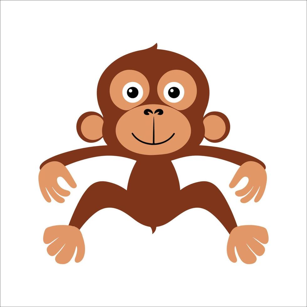 Flat Illustration of Playful Orangutan with Large Eyes and Simple Fur Design vector