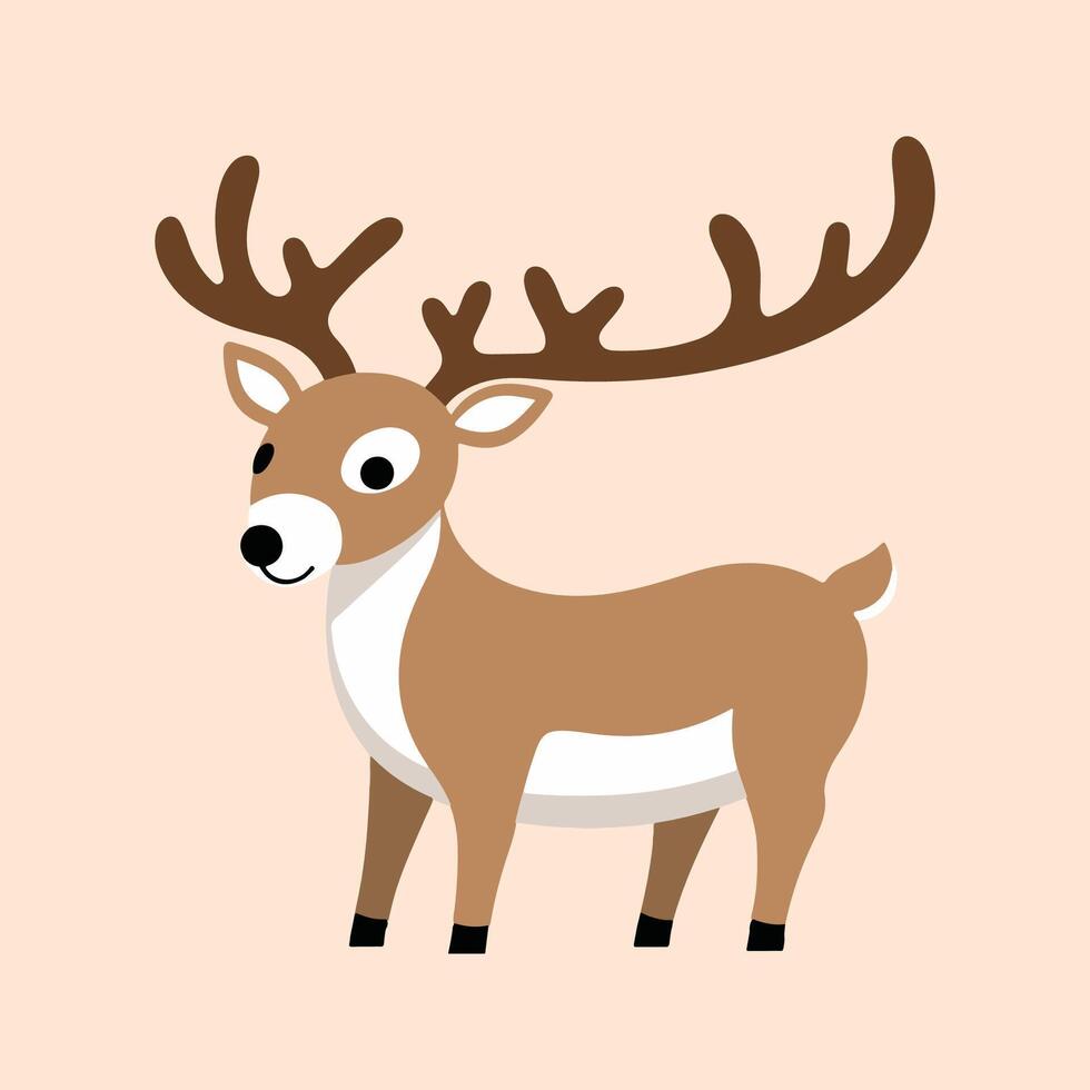 Flat Reindeer Illustration, Cartoon Design with Brown Body and Branching Antlers, Clean Minimalist Aesthetic vector