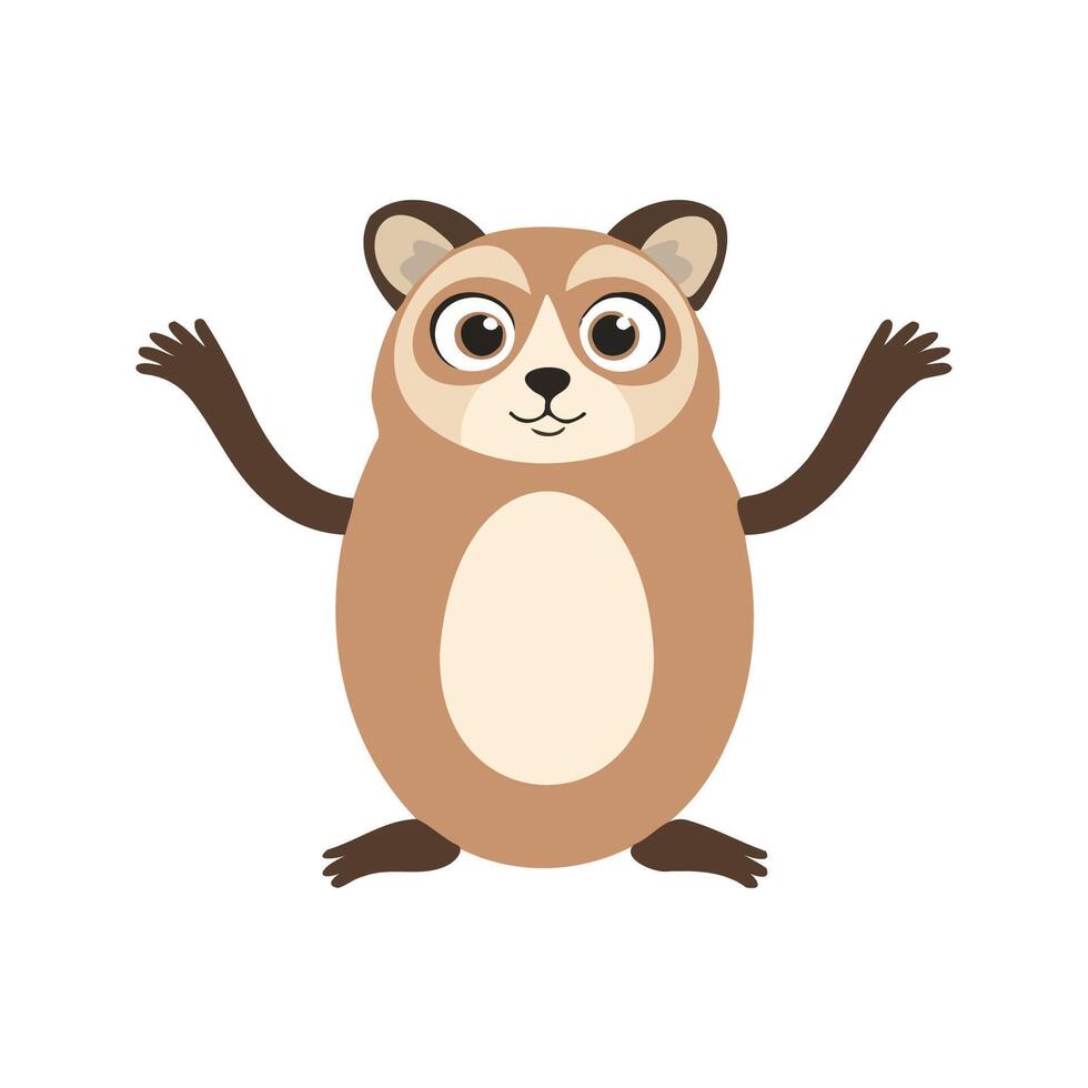 Flat Loris Illustration, Stylized Brown Body with Large Eyes, Minimalist Modern Design vector