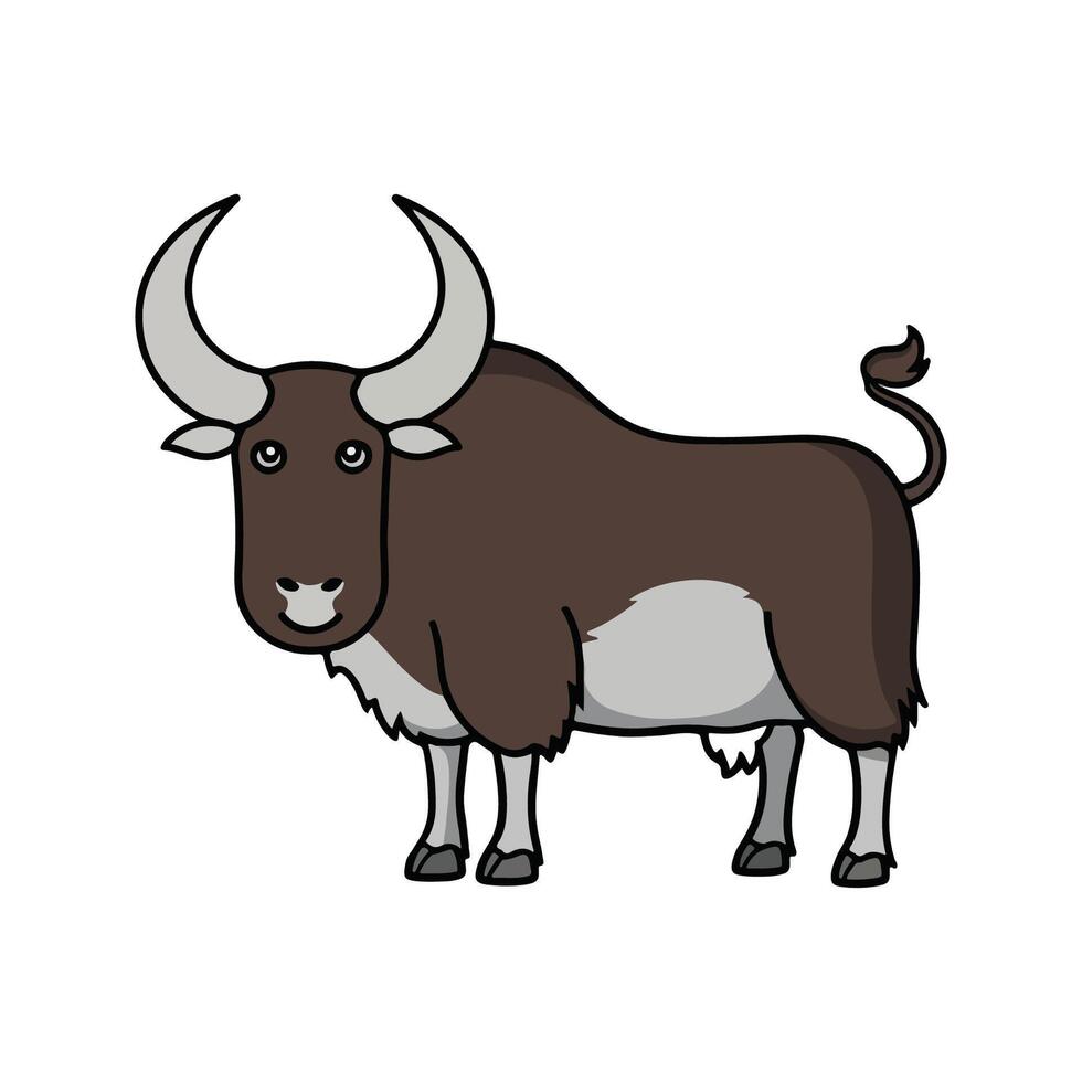 Flat Musk Ox Illustration, Cartoon Design with Brown Body and Curved Horns, Clean Minimalist Style vector
