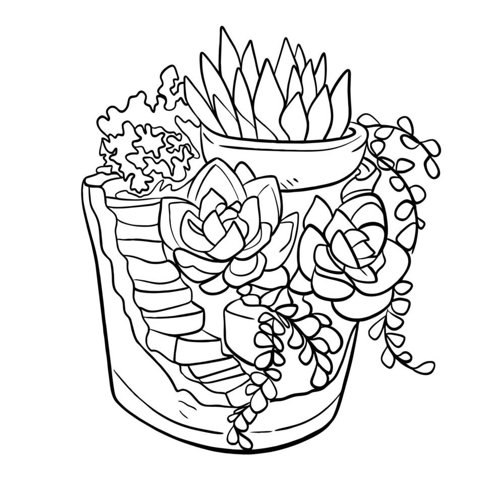 Flower Pot Illustration - Relaxing Coloring Page vector
