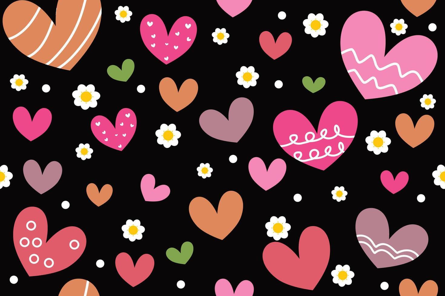 Love Background Pattern,seamless geometrical Harte pattern on black vector