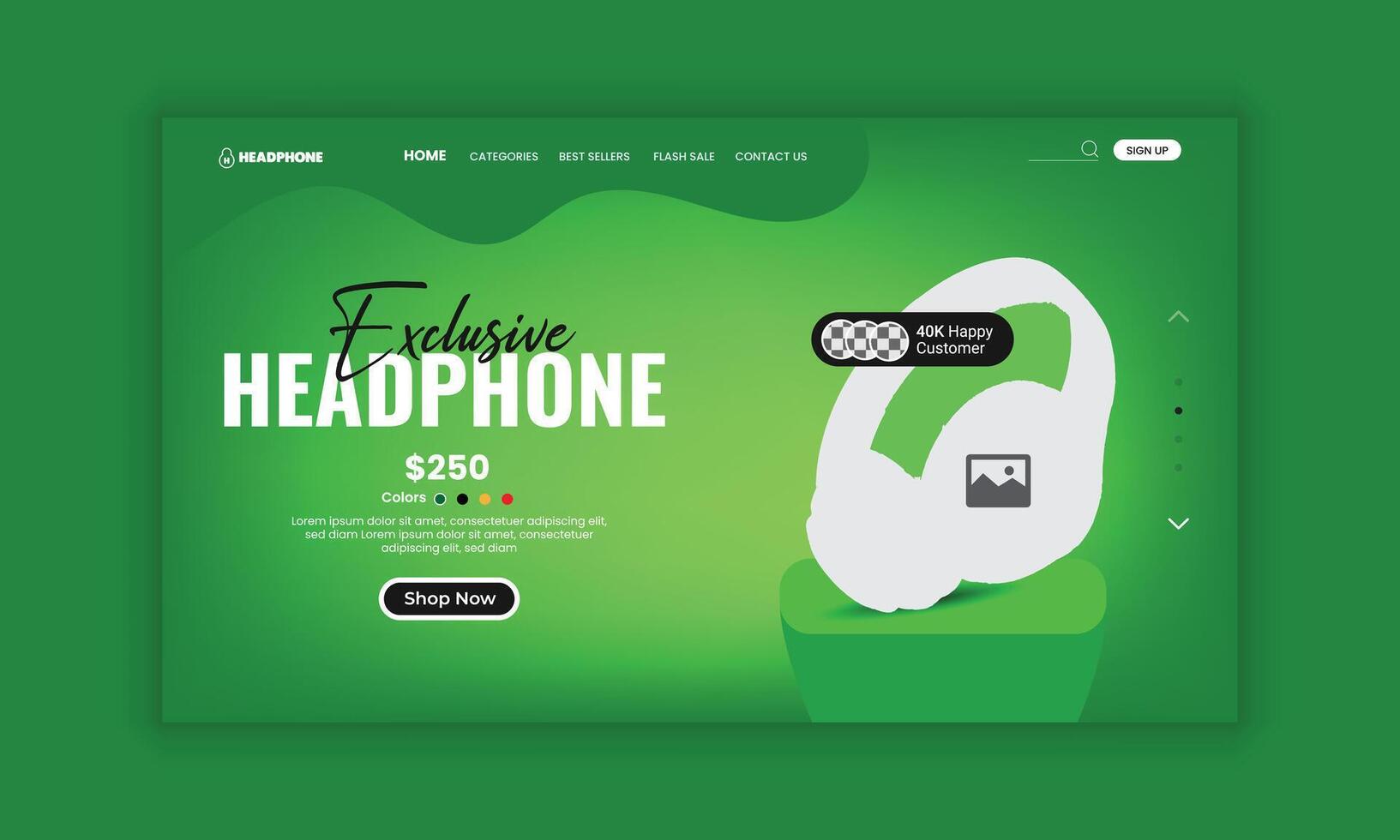 Music concept landing page template or Headphone Landing Page Template vector