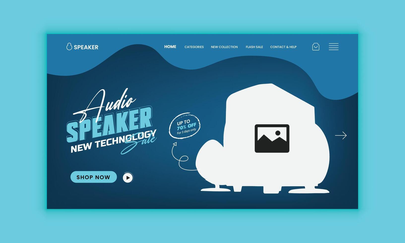Audio Speaker with new technology Website Landing Page, Web Banner, Horizontal Banner User Interface Design Template vector