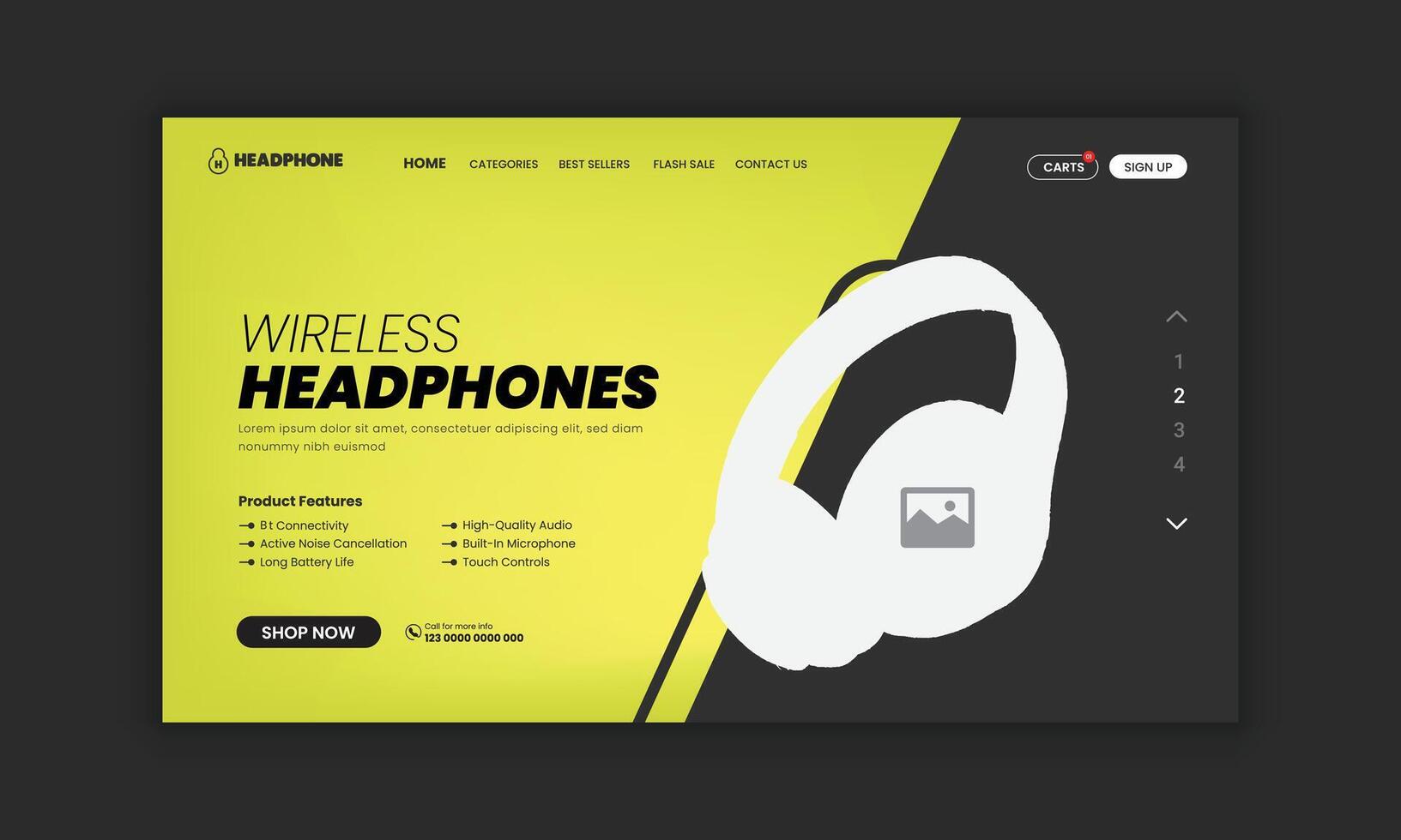 Headphone Brand Product Landing Page design template vector
