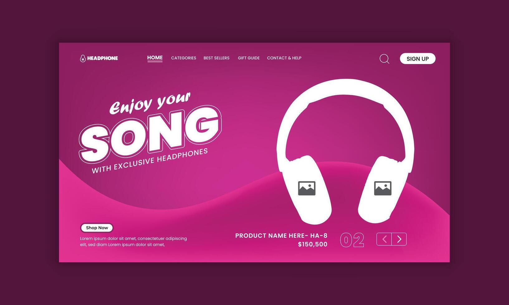 Headphone Web Landing page template design vector