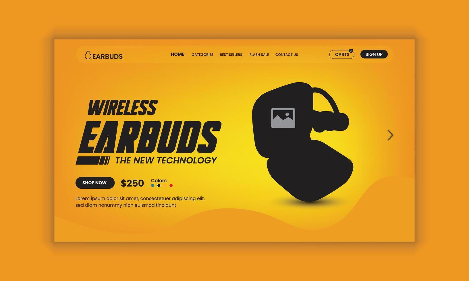 Wireless earphone website landing page user interface design template vector