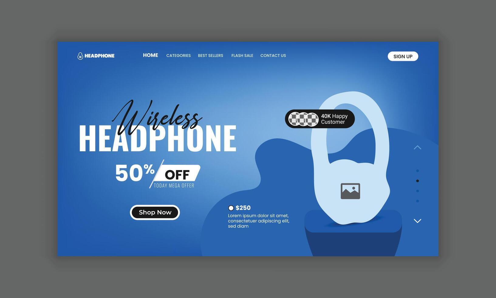 Wireless Headphone Web Landing page template design vector