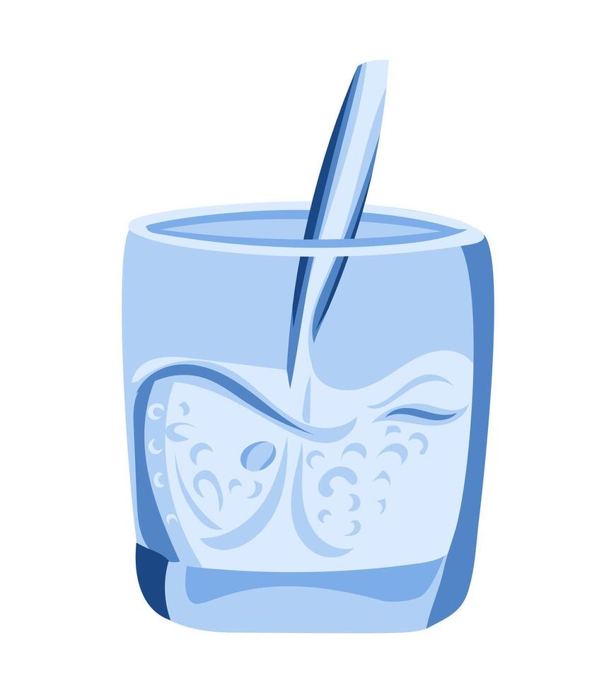 Glass of water in modern minimalist style with soft blue tones, clean lines, and serene. Hand drawn drawing in flat style isolated on white background vector