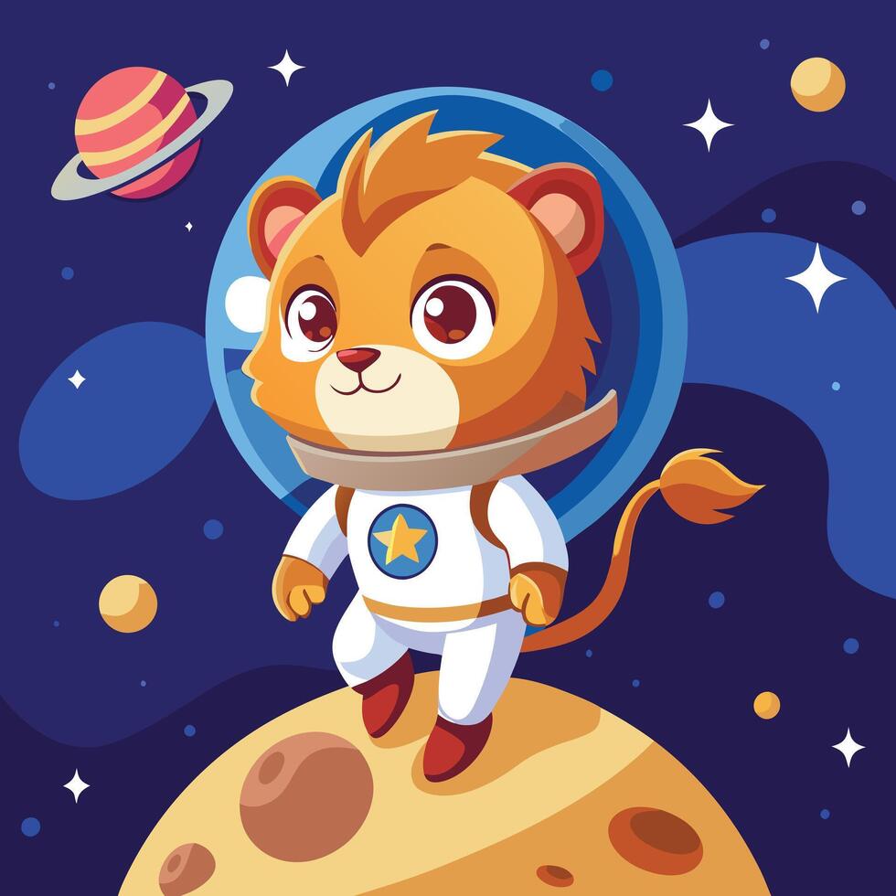 Cute Galaxy lion astronaut vector