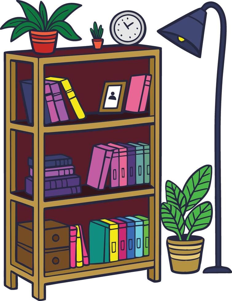 A bookshelf with books plant vector