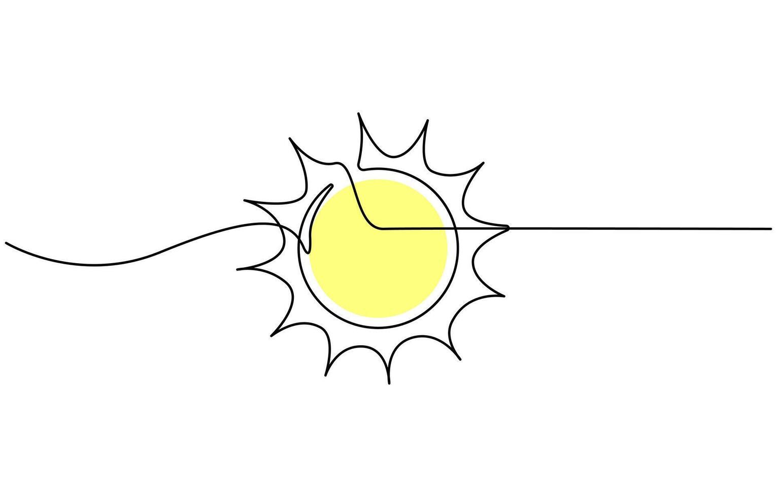Continuous line sun summer art one sunshine vector