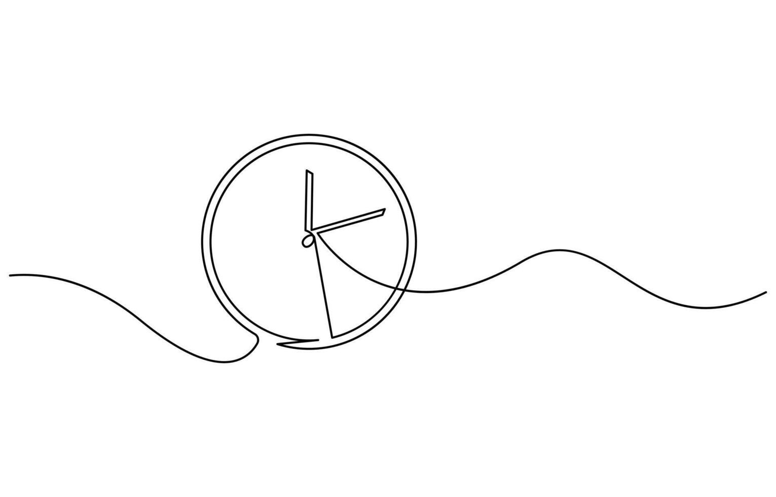 Continuous one line drawing clock icon with doodle hand drawn style vector