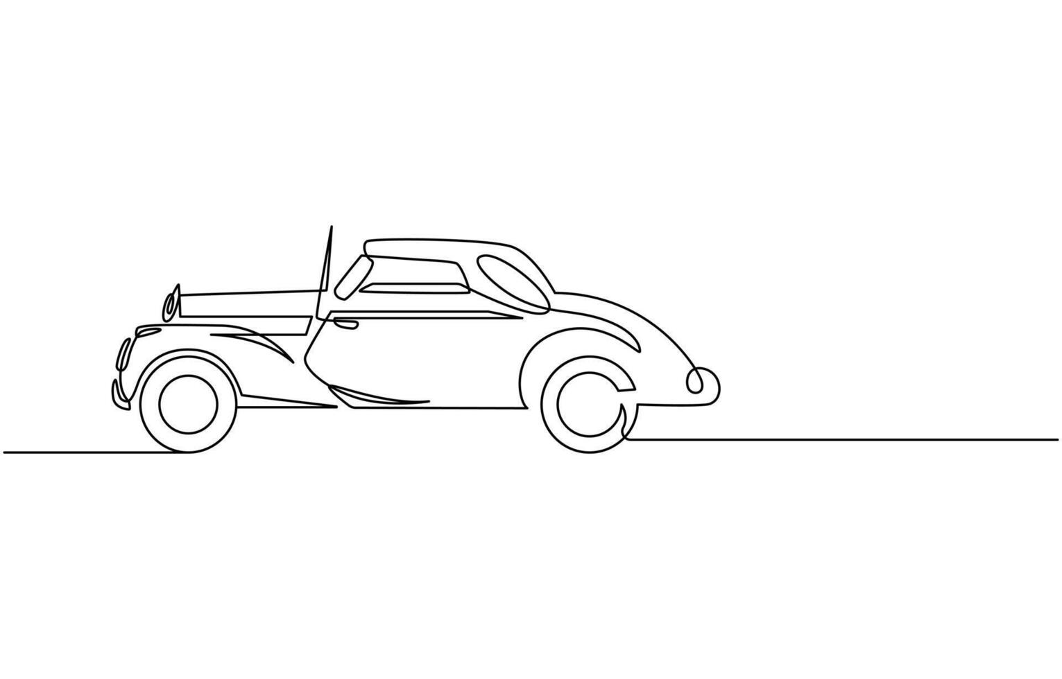 One single continuous line drawing of old vintage car vector