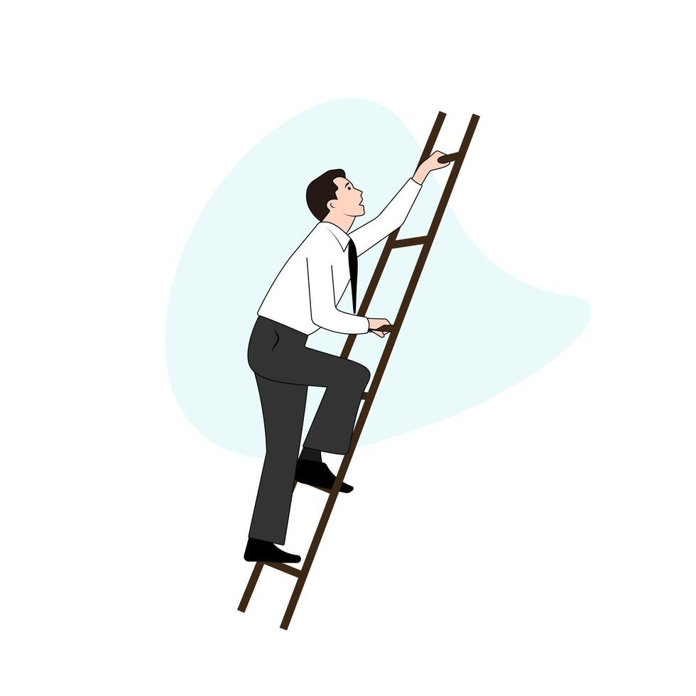 Business man in suit climbing the ladder to success. Business journey concept. Man moves up on career ladder. vector