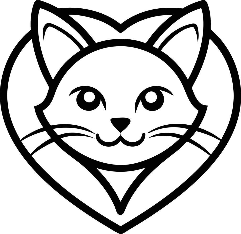 A black and white cat mascot in heart shape vector