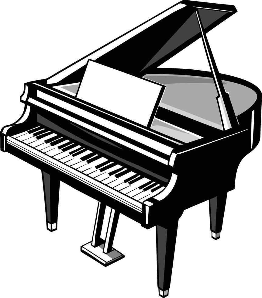 A black and white illustration of a grand piano vector