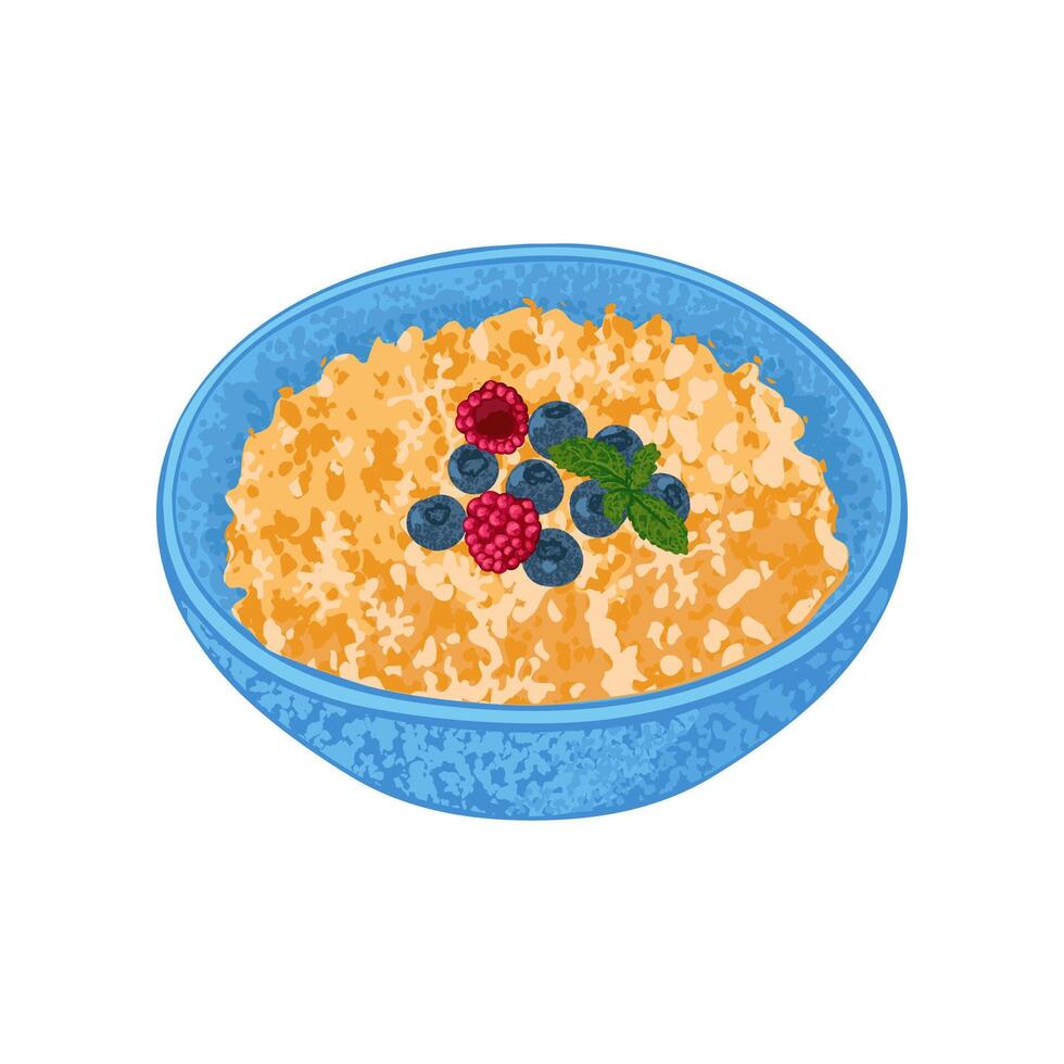 Colorful Textured Illustration of Porridge in a Blue Bowl Isolated on White Background vector