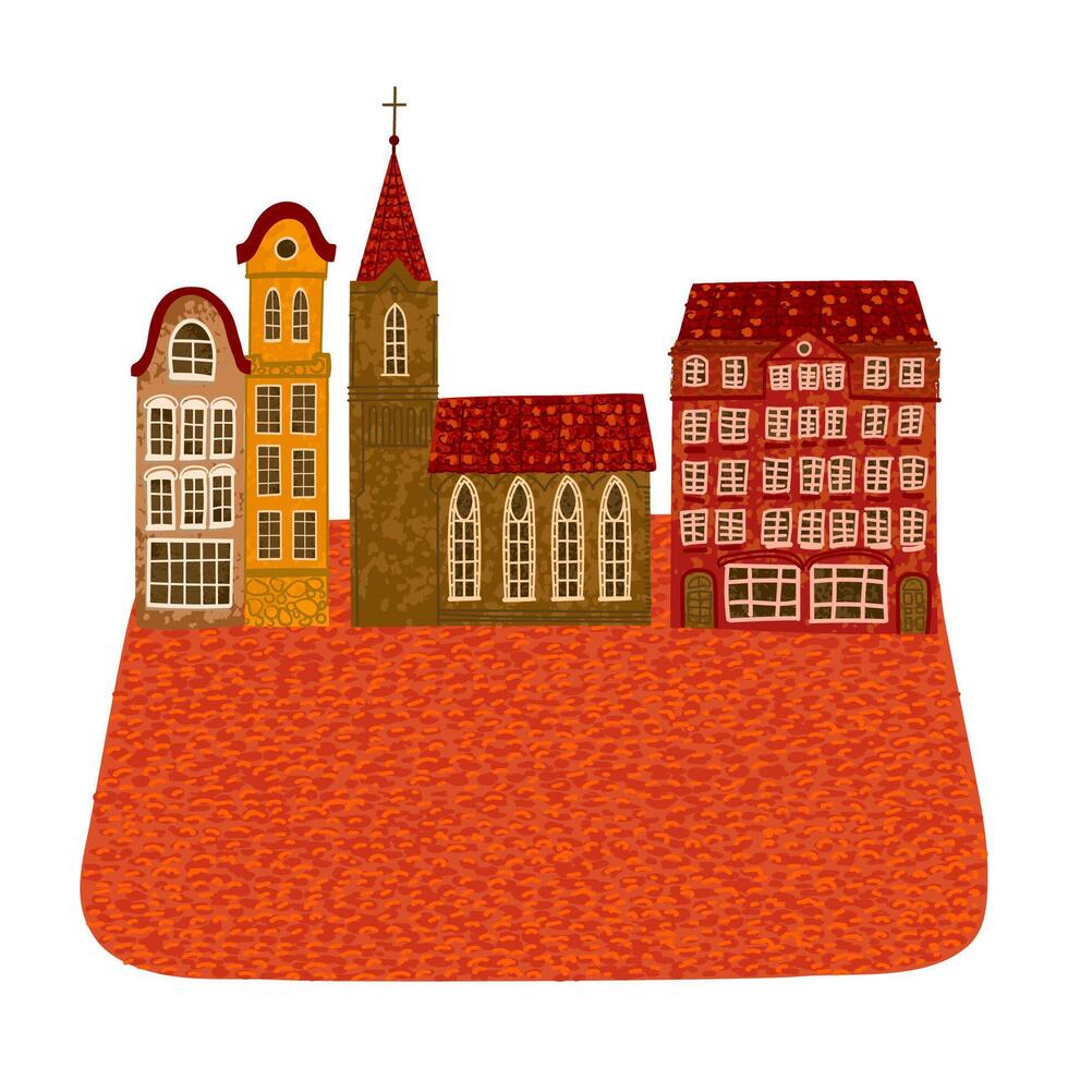 Colorful Textured Illustration of City Square Isolated on White Background vector
