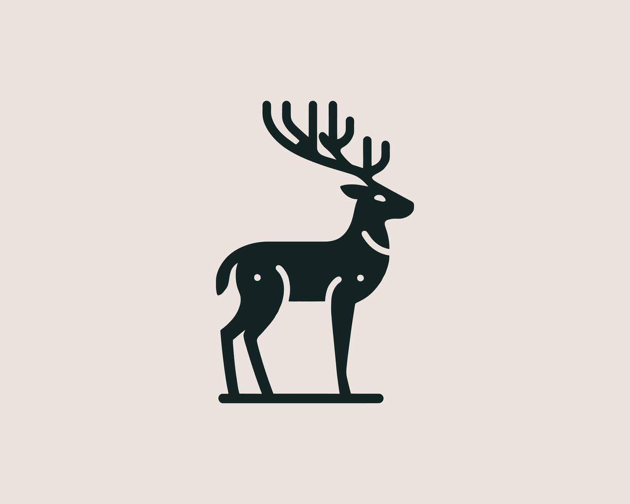 A black and white deer icon on a beige background vector