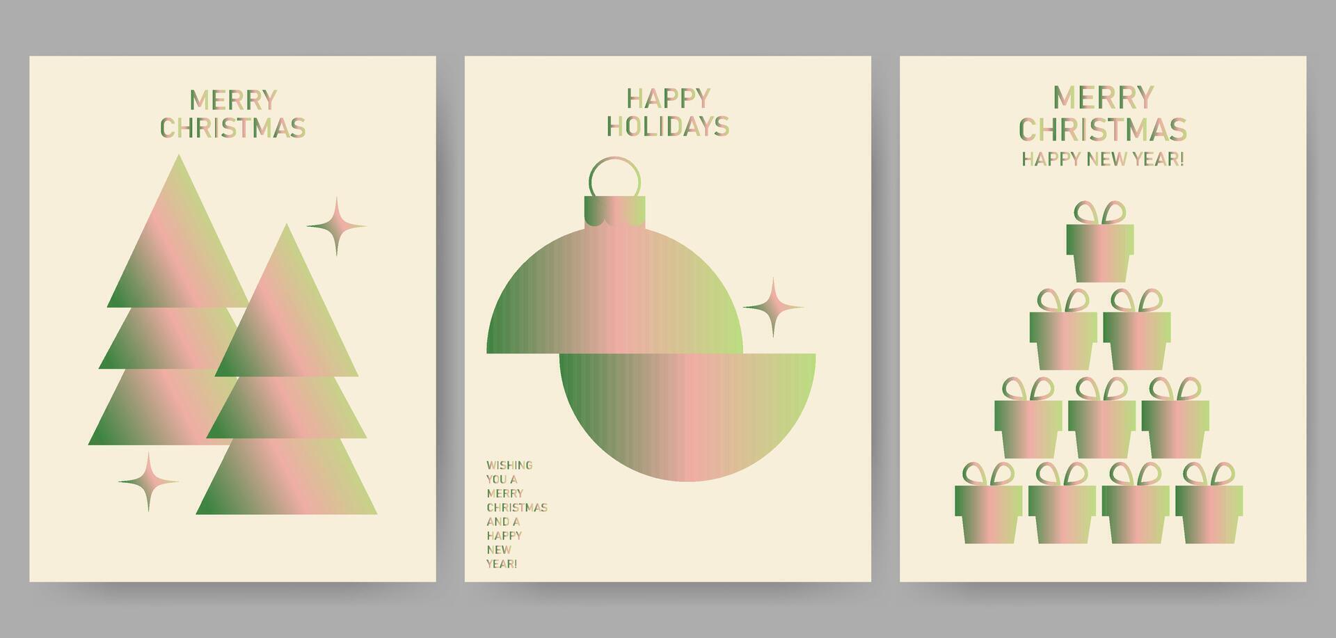 Set of Merry Christmas background, banner, cover, poster design with trendy abstract geometric style illustration vector